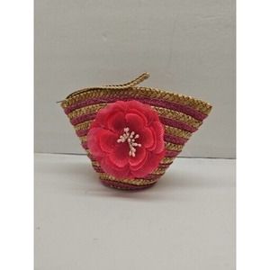 Little Woven Wristlet Purse with Pink Silk Flower